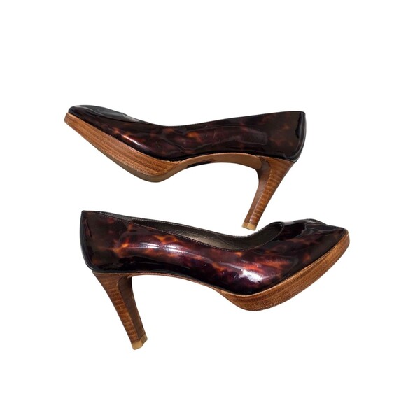 Stuart Weitzman Brown Tortoise Patent Leather Peep Toe Pump Heels 7M S.2 - Picture 4 of 14